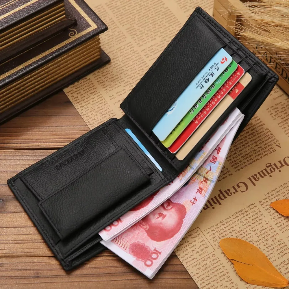 Genuine Leather Mens Wallet Premium Product Real Cowhide Wallets For Man Short Black Walet Portefeuille Homme Short Purses - Image 3