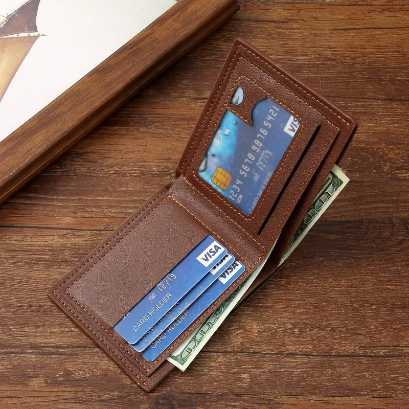 Men's Short Frosted Leather Wallet, Multi-Slot Coin Pocket Photo Holder Small Men's Wallet - Image 5